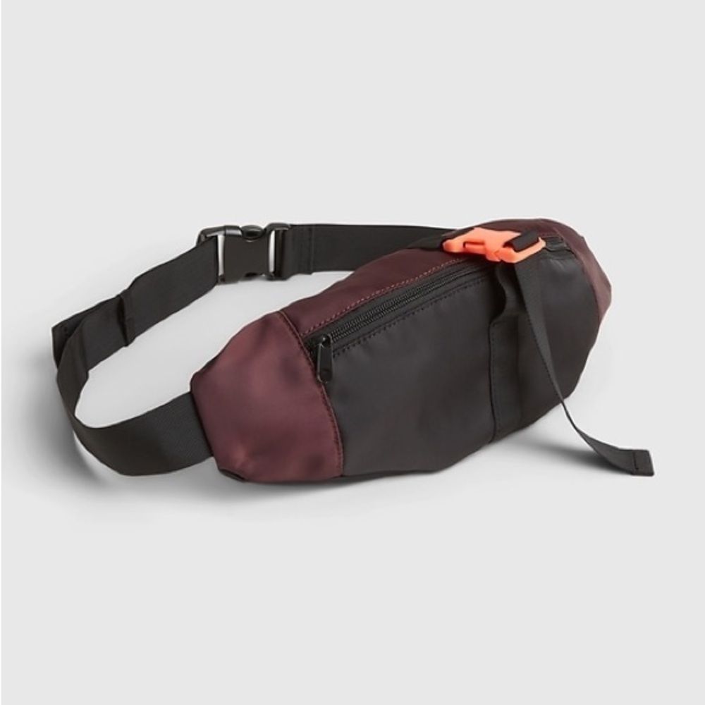 GAP Recycled Belt Bag, Burgundy/Neon Pink/Black, One Size, Zippered Crossbody